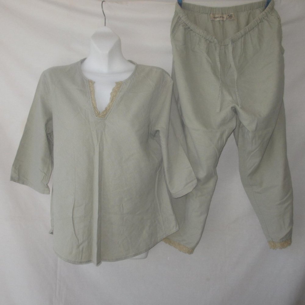 Linen cotton suit pants top green (green-milk) L Large